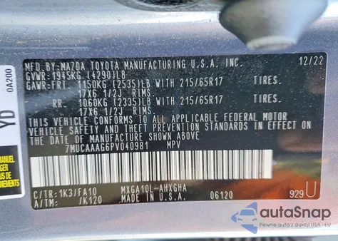 2023 Toyota Corolla Cross Le z USA, uszkodzony, nr VIN 7MUCAAAG6PV040981